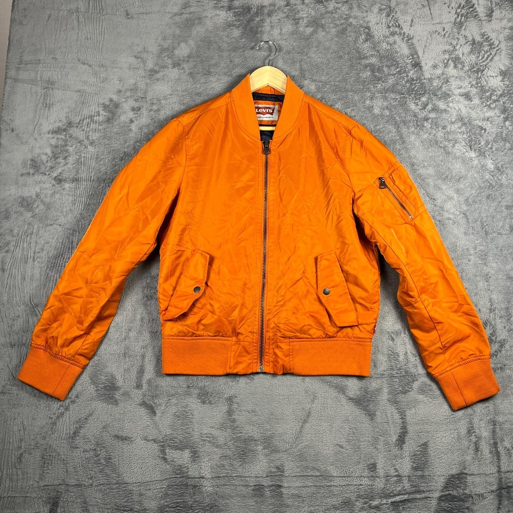 Levi's Ma-1 Bomber Jacket Mens Small Orange Lined Relaxed Fit Gorpcore Full Zip